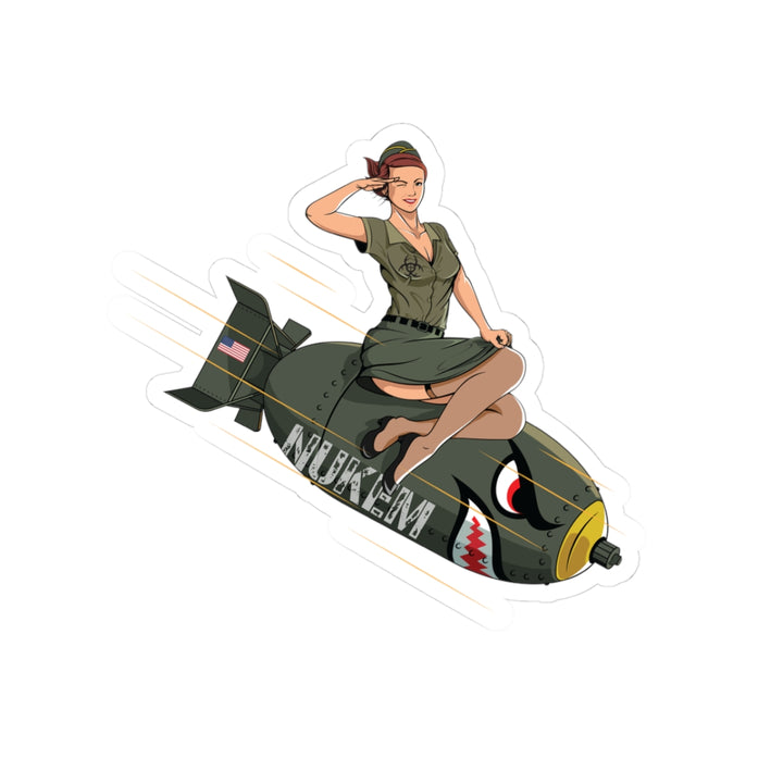 Pin-Up Bomb Girl Kiss-Cut Sticker — Retro WWII Nose Art Decal for Laptops & Gear